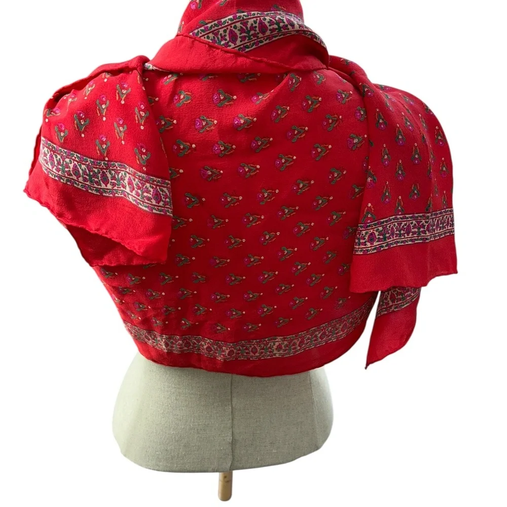 Ethnic Indian wear Block Print flowers red SILK paisley print scarf shawl wrap